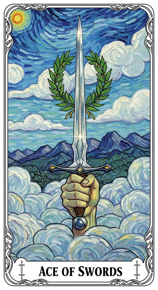 宝剑一（Ace of Swords）塔罗牌牌面