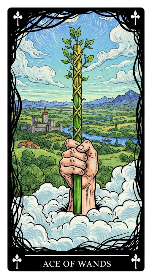 权杖一（Ace of Wands）塔罗牌牌面