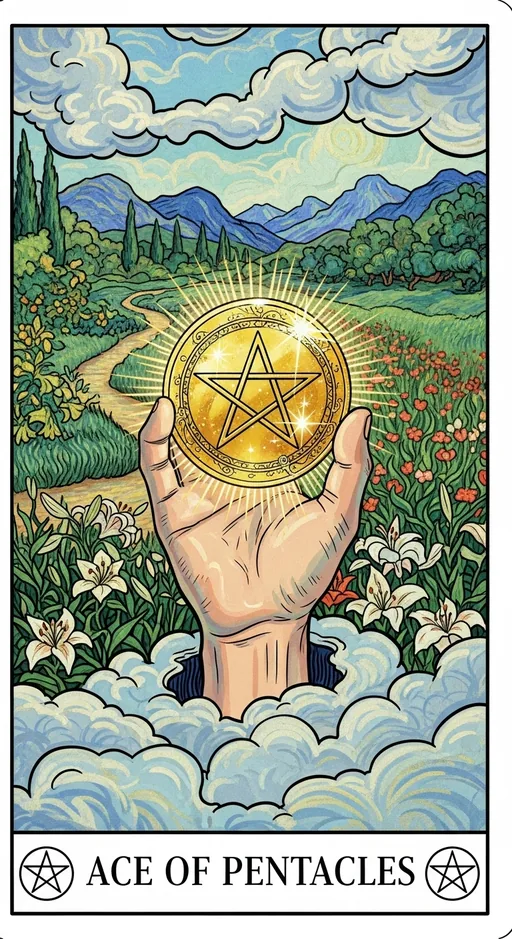 星币一（Ace of Pentacles）塔罗牌牌面
