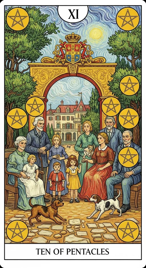 星币十（Ten of Pentacles）塔罗牌牌面