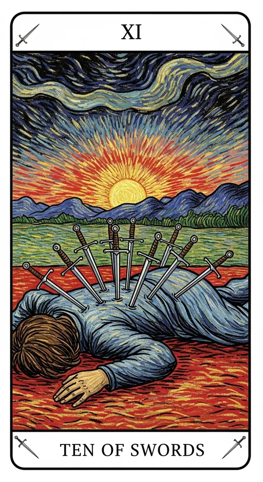 宝剑十（Ten of Swords）塔罗牌牌面