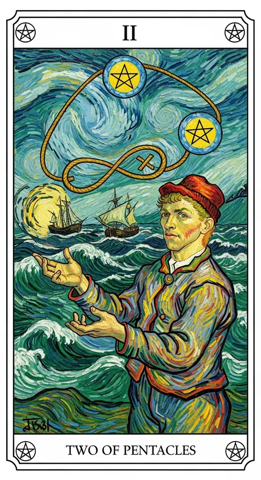 星币二(Two of Pentacles)塔罗牌牌面