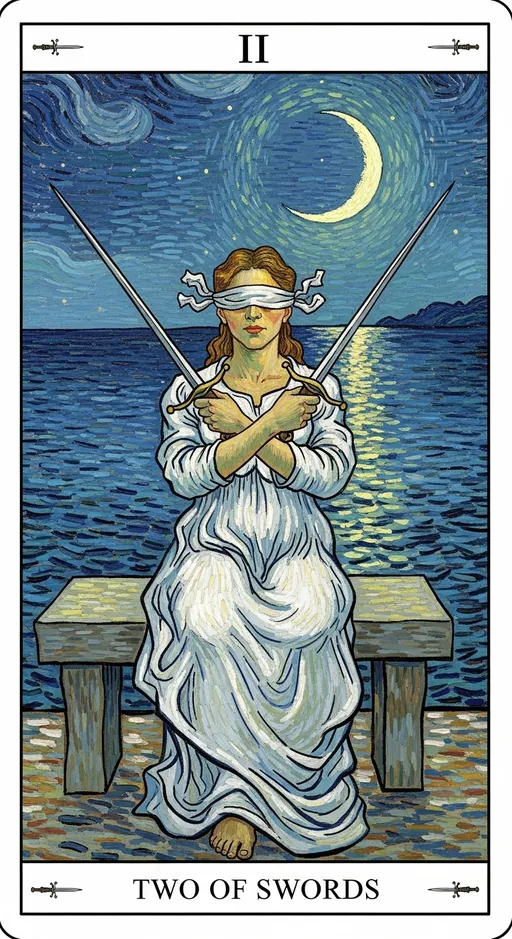 宝剑二（Two of Swords）塔罗牌牌面