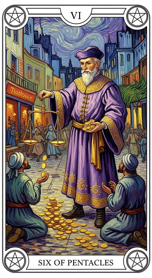 星币六（Six of Pentacles）塔罗牌牌面