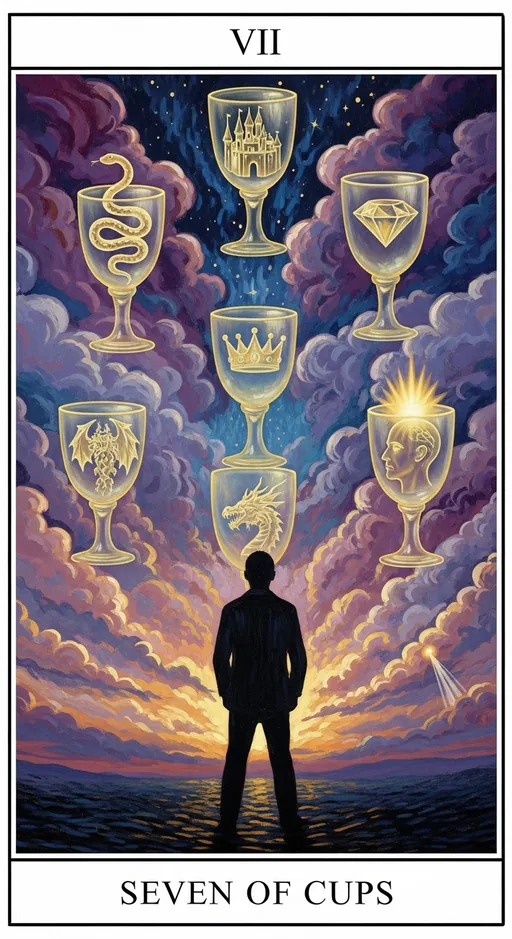 圣杯七（Seven of Cups）塔罗牌牌面