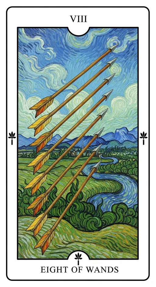 权杖八（Eight of Wands）塔罗牌牌面