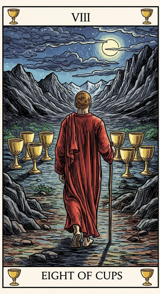 圣杯八（Eight of Cups）塔罗牌牌面