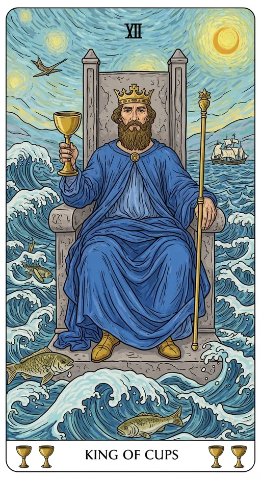 圣杯国王（King of Cups）塔罗牌牌面