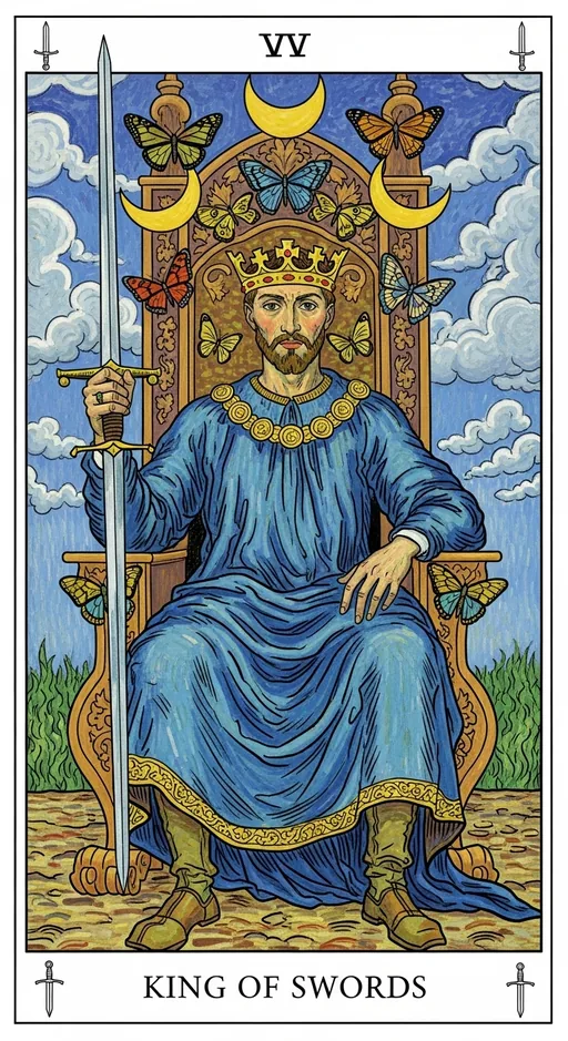 宝剑国王(King of Swords)塔罗牌牌面