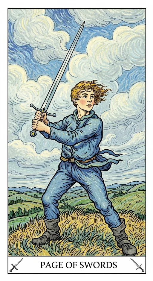 宝剑侍从（Page of Swords）塔罗牌牌面