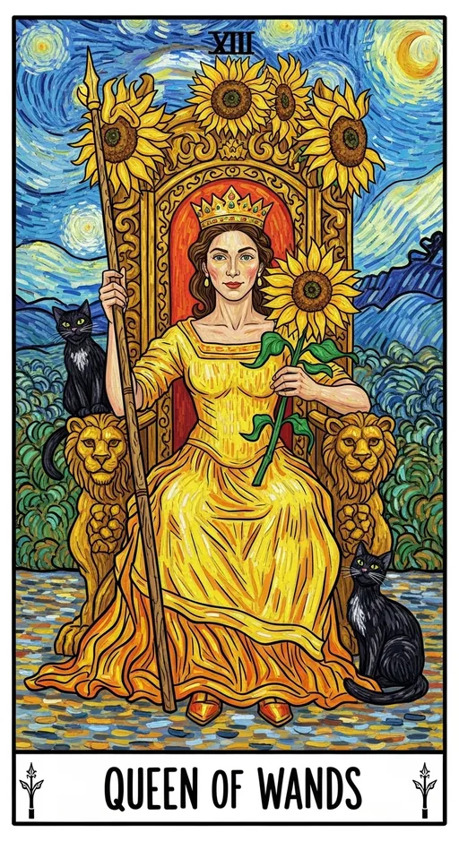 权杖皇后（Queen of Wands）塔罗牌牌面