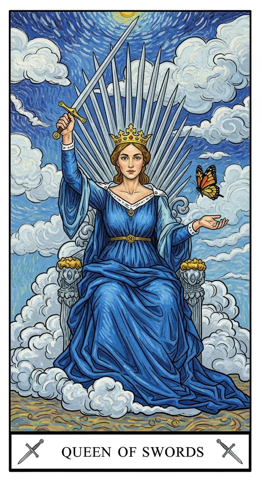 宝剑皇后（Queen of Swords）塔罗牌牌面