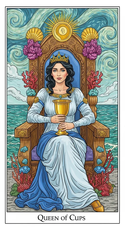 圣杯皇后（Queen of Cups）塔罗牌牌面